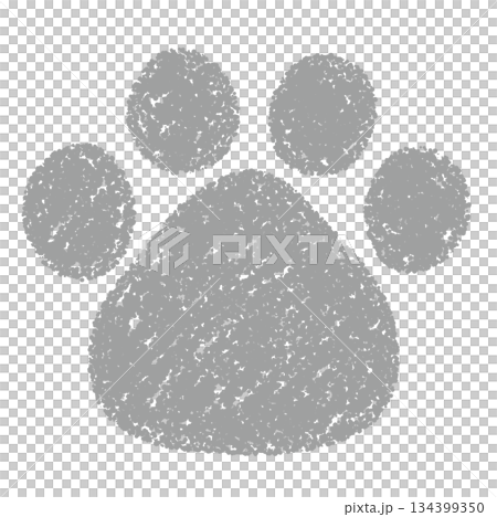 Crayon material, hand-drawn illustration of paw prints, dog, cat 134399350