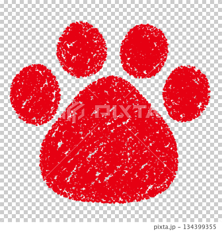 Crayon material, hand-drawn illustration of paw prints, dog, cat 134399355