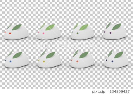 雪うさぎのイラスト カラーバリエーション8色 冬・和風モチーフ(透過) 雪うさぎのイラスト カラーバリエーション8色 冬・和風モチーフ(透過) 134399427