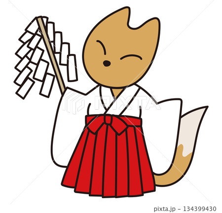 日本のキツネの巫女 ベクターイラスト｜稲荷神社・和風ファンタジー素材 134399430