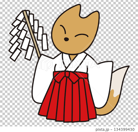 日本のキツネの巫女 ベクターイラスト｜稲荷神社・和風ファンタジー素材 134399430