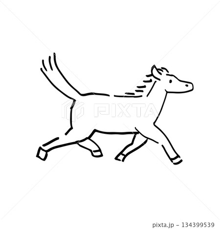 2026年午年の年賀状に！元気に走るかわいい馬の線画イラスト 134399539