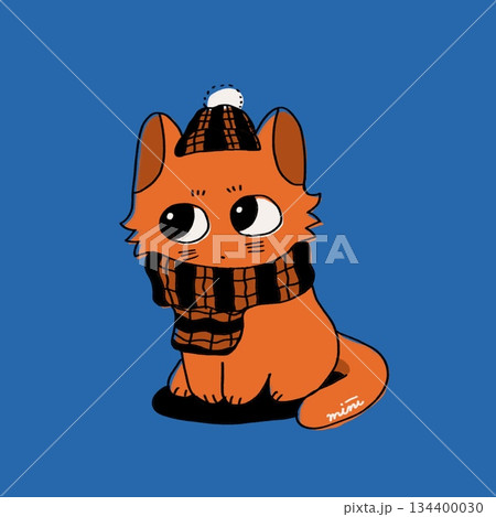 帽子とマフラーを巻いた猫 134400030