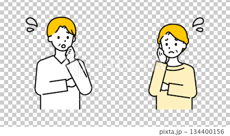 Senior men and women in simple casual clothes_troubled 134400156