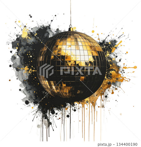 Watercolor disco ball on white background 134400190