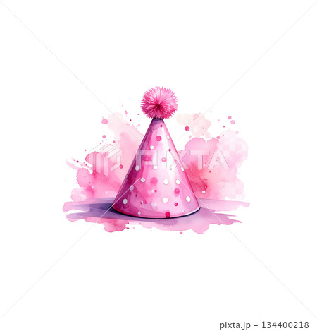 Watercolor birthday party hat illustration on white background 134400218