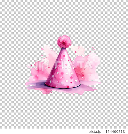 Watercolor birthday party hat illustration on white background 134400218