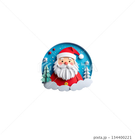 Happy Santa Claus and Christmas tree set with snow and gifts on white background Happy Santa Claus and Christmas tree set with snow and gifts on white background 134400221