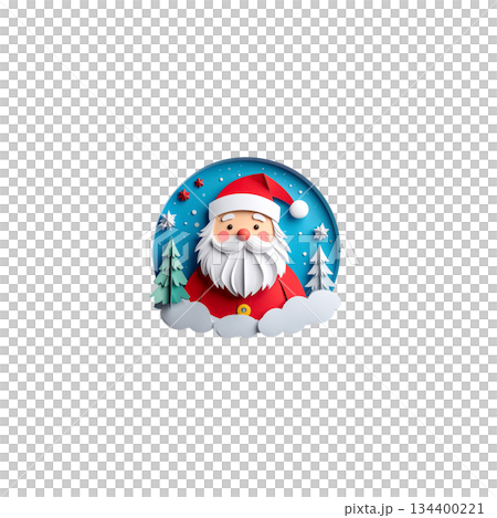 Happy Santa Claus and Christmas tree set with snow and gifts on white background Happy Santa Claus and Christmas tree set with snow and gifts on white background 134400221