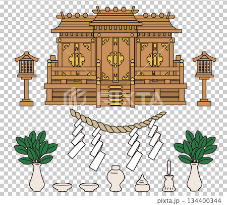 日本の神棚イラスト｜神社・和風インテリア・信仰文化ベクター素材 134400344