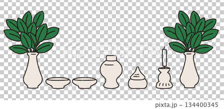 日本神道祭壇用具插圖 | 神道教、日式室內設計、宗教文化向量素材 134400345