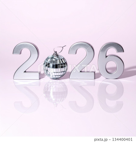 Golden metal text, number 2026, illustration, icon, design, new year symbol, 3D sign 134400401