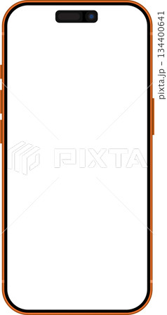 iphone 17 orange color mockup with signal and battery icon front view isolated illustration on transparent background. Smartphone or mobile phone or cellphone cut out template. transparent screen. 134400641
