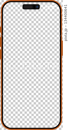 iphone 17 orange color mockup with signal and battery icon front view isolated illustration on transparent background. Smartphone or mobile phone or cellphone cut out template. transparent screen. 134400641