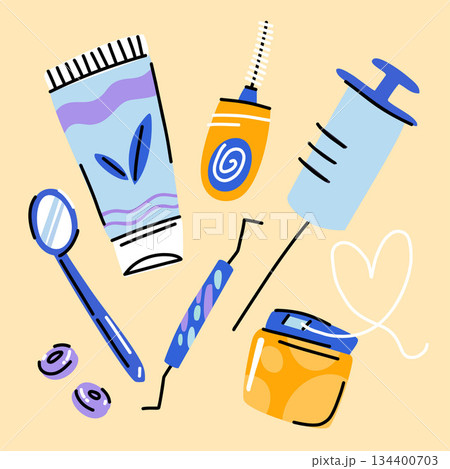 Dental kit for checking condition of teeth, dental mirror, periodontal probe, syringe, dental floss Dental kit for checking condition of teeth, dental mirror, periodontal probe, syringe, dental floss 134400703