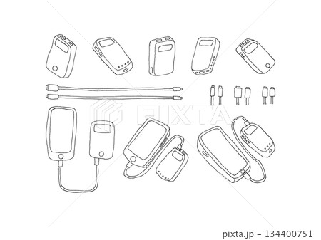 モバイルバッテリーの手描きイラストセット 134400751