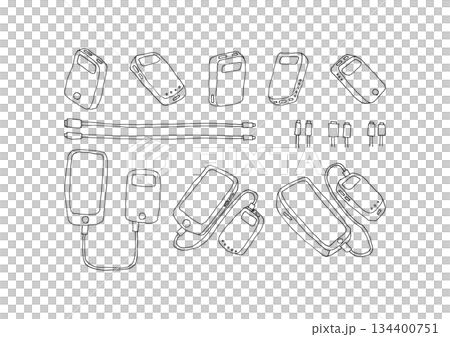 モバイルバッテリーの手描きイラストセット 134400751