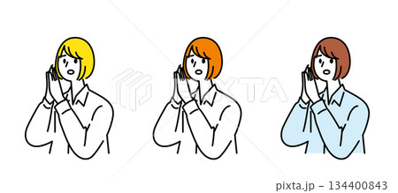 「ごめん」と謝る若い女性の上半身イラスト 134400843