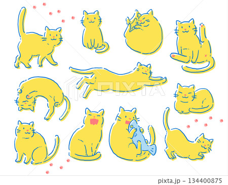 かわいい猫のイラストセット かわいい猫のイラストセット 134400875