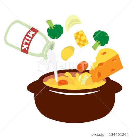 土鍋でクリームシチューを作るイラスト 134401264