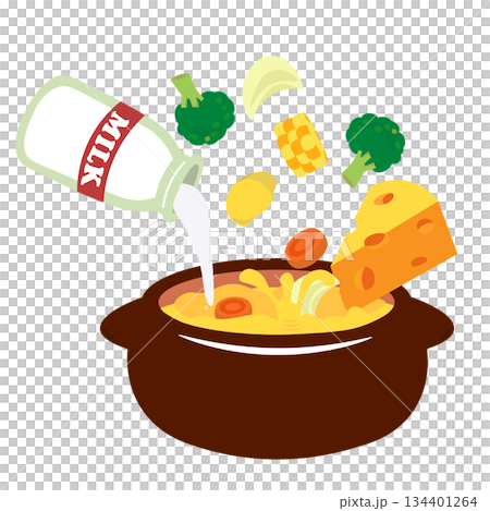 土鍋でクリームシチューを作るイラスト 134401264