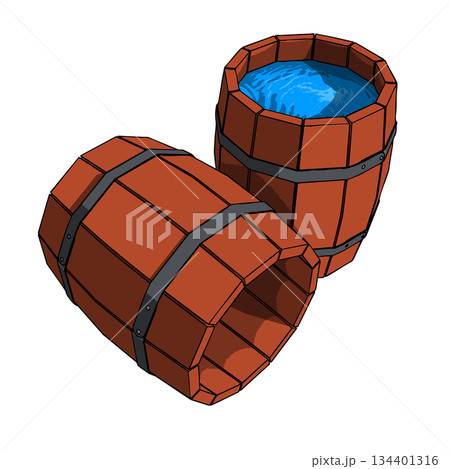Wooden Old Vintage Empty and filled by Water Barrel. Vector Illustration. Wooden Old Vintage Empty and filled by Water Barrel. Vector Illustration. 134401316