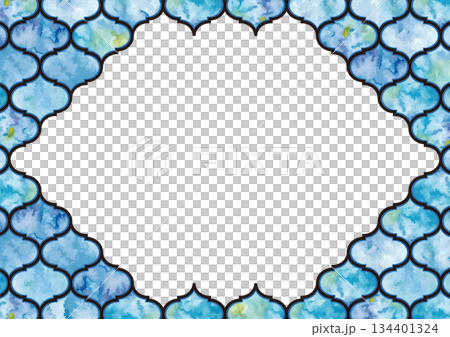 Watercolor frame Moroccan tile blue with black grout Watercolor frame Moroccan tile blue with black grout 134401324