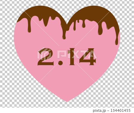 Pink heart with dripping chocolate and the number 2.14. 134401455