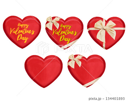 バレンタイン赤ハートチョコ（白リボン）セット 134401893