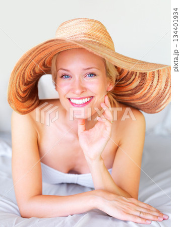 Relax, bikini and portrait of woman on sunbed at hotel for sunbathing, summer and tropical Bali vacation. Villa, resort and spa with girl lounge for wellness, travel destination and luxury on trip Relax, bikini and portrait of woman on sunbed at hotel for sunbathing, summer and tropical Bali vacation. Villa, resort and spa with girl lounge for wellness, travel destination and luxury on trip 134401934