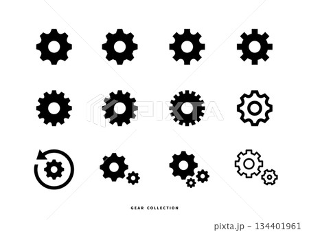システムや設定を表す歯車アイコンのシンプルシンボルセット（12点） 134401961