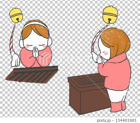 一個女孩在神社祈禱 134401985