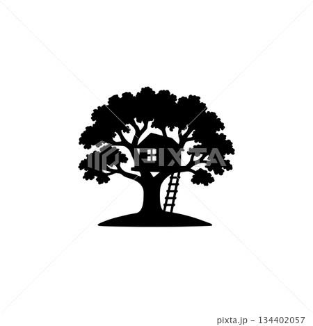 treehouse silhouette icon childhood playhouse ladder outdoor illustration 134402057