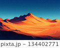 Majestic red sand dunes embrace the vibrant blue sky at sunrise in a tranquil desert landscape. Generative AI 134402771