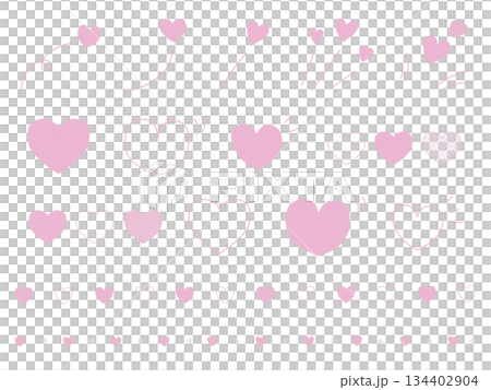 Cute hand drawn heart decoration set in pink Cute hand drawn heart decoration set in pink 134402904