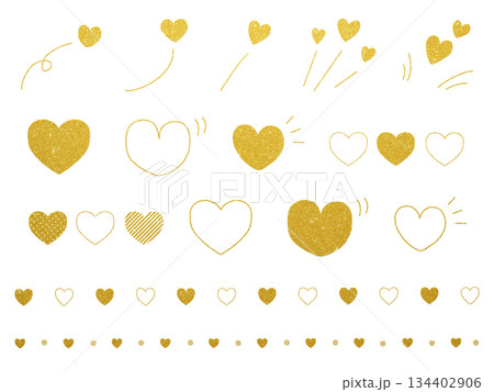 かわいい手描きハートの装飾セット・金色 134402906