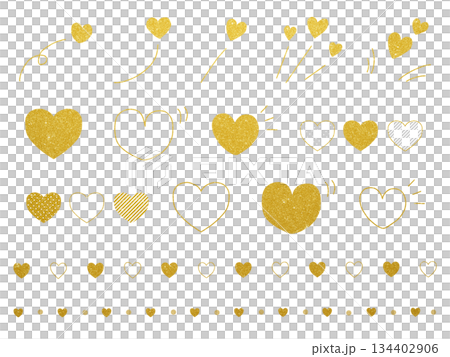 かわいい手描きハートの装飾セット・金色 134402906