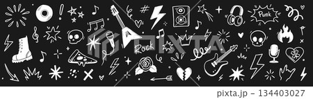 Rock n roll punk music doodle icon set....のイラスト素材 [134403027] - PIXTA