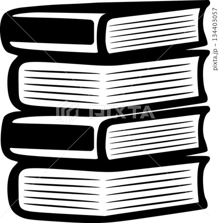 Black and White Graphic Illustration of a Stack of Four Books 134403057
