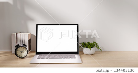 Bright and calm home office setting for focused work. 3D render illustration 134403130