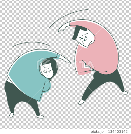 老年男女全身都在做腋下伸展運動 134403142