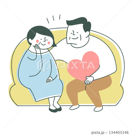 ソファで気持ちを伝える高齢男女 ソファで気持ちを伝える高齢男女 134403146