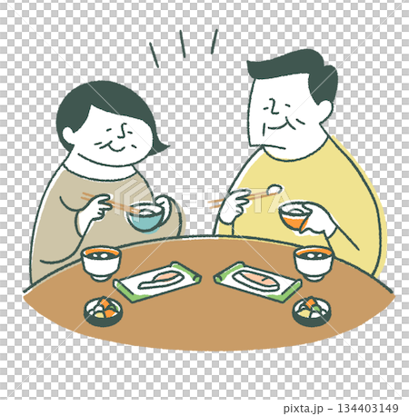 老年男女正在享用健康的日本料理 134403149