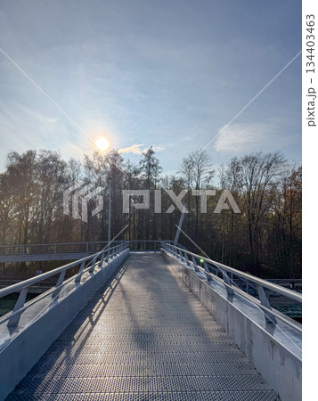 Rijkevorsel, Antwerpse Kempen, Belgium, Industrial style bridge stretching towards natural horizon Rijkevorsel, Antwerpse Kempen, Belgium, Industrial style bridge stretching towards natural horizon 134403463