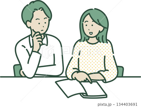 家計について話し合う30代夫婦のイラスト 134403691