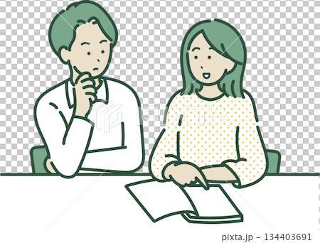 家計について話し合う30代夫婦のイラスト 134403691