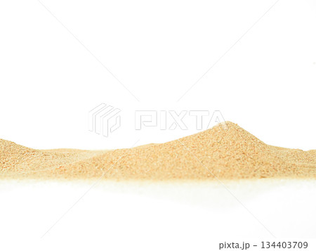Sand Beach Isolated White Background Texture Summer Desert Zen Garden Coast Ocean for Vacation, Hot Summer Tropical Scene Chill Nature, Summer Time Yoga Holiday Dune Pile Dry Brown Heap Particle. 134403709