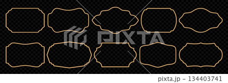 3D gold frame collection featuring square, rectangle, and circle borders. Vector premium luxury design elements perfect for Ramadan decorations, photo galleries, or elegant wall art displays 134403741