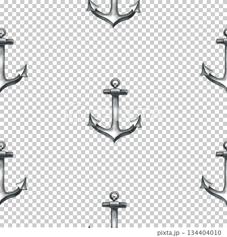 Seamless pattern with ship anchors. Hand-drawn watercolor illustrations. For textiles, wrapping paper, packaging, backgrounds, and more. 134404010