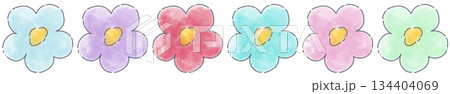 とぎれた線と水彩のゆるい花セット 134404069